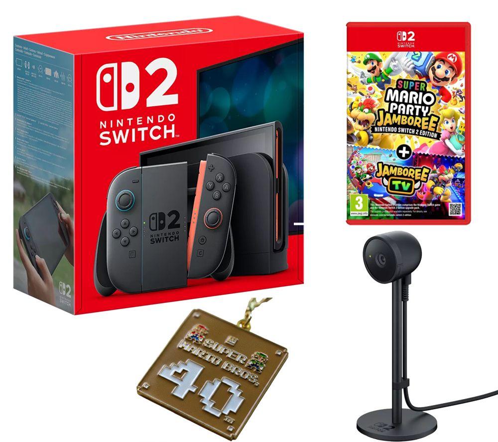 Nintendo Switch 2, Super Mario Party Jamboree + Jamboree TV, Super Mario Bros Keychain & Switch 2 Camera Bundle, Black
