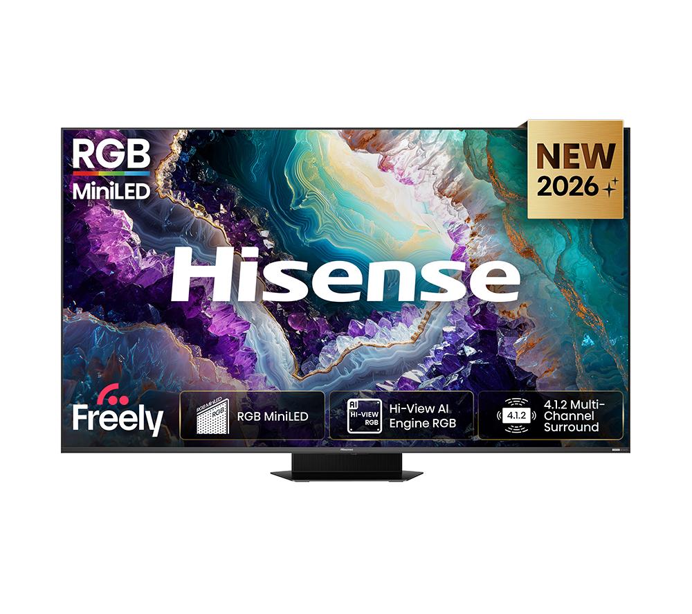 65" HISENSE 65UR9STUK Smart 4K Ultra HD HDR RGB Mini LED TV, Silver/Grey