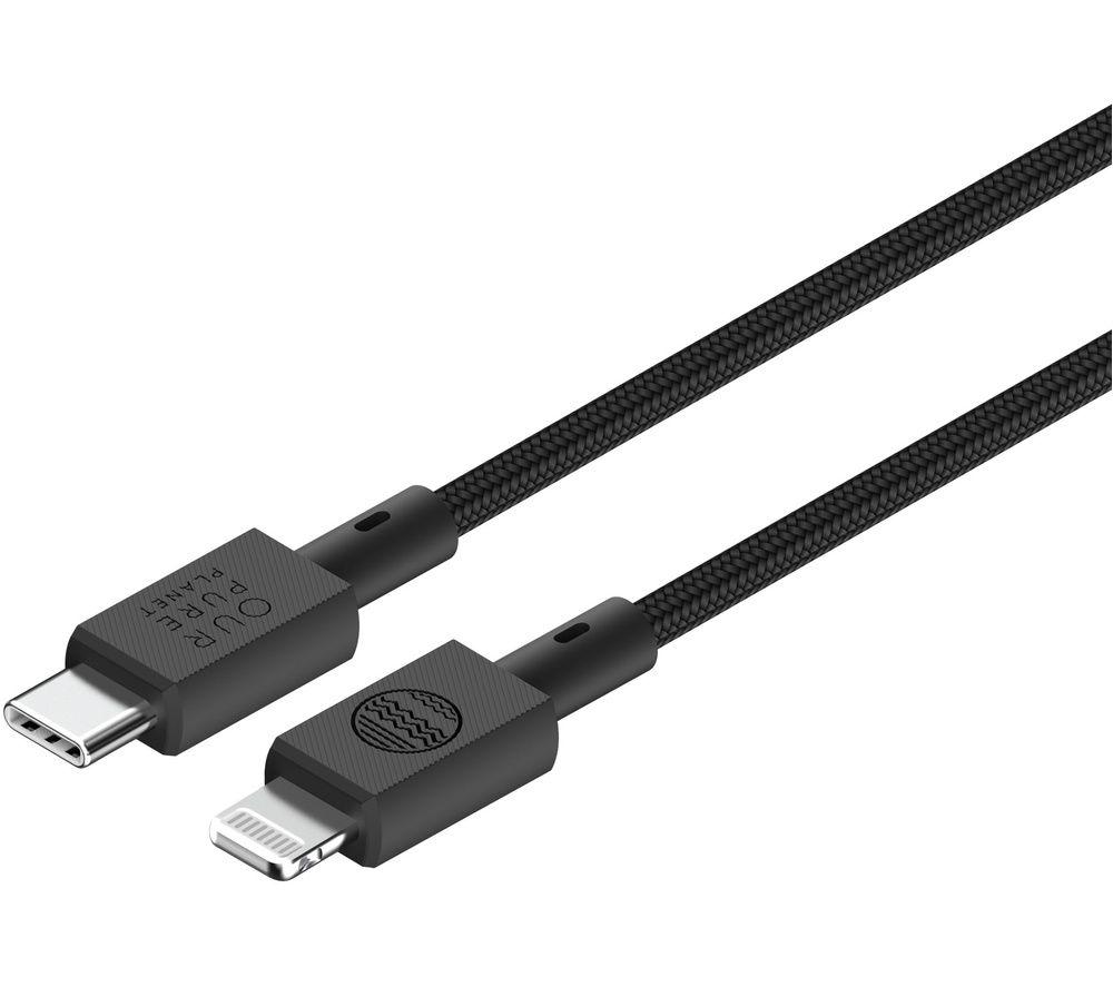 OUR PURE PLANET OPP080 Braided USB Type-C to Lightning Cable - 1 m, Black, White