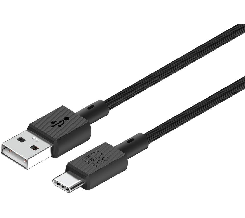 OUR PURE PLANET OPP029 Braided USB-A to USB-C Cable - 2 m, Black, Black
