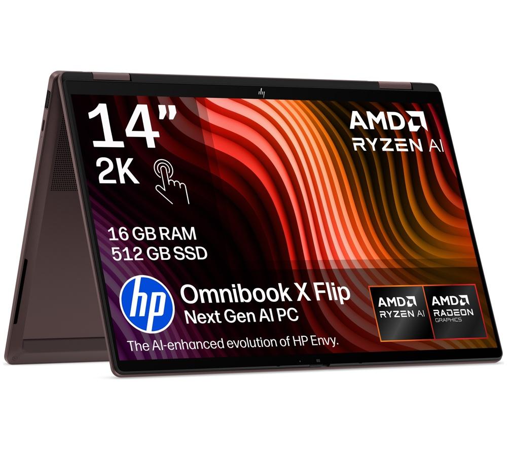 HP OmniBook X Flip NGAI 14" 2 in 1 Laptop - AMD Ryzen™ AI 5, 512 GB SSD, Brown, Brown,Black