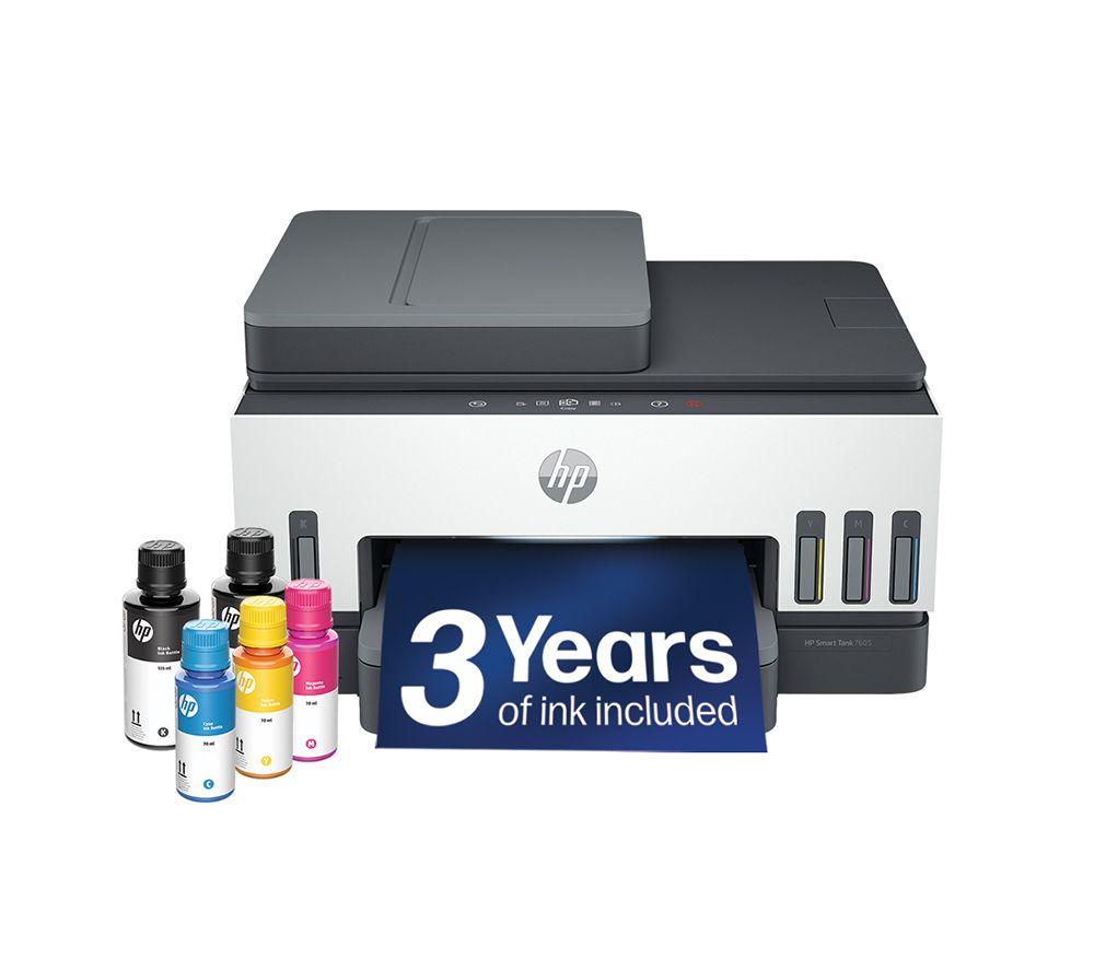 HP Smart Tank 7605 All-in-One Wireless Inkjet Printer, White,Silver/Grey