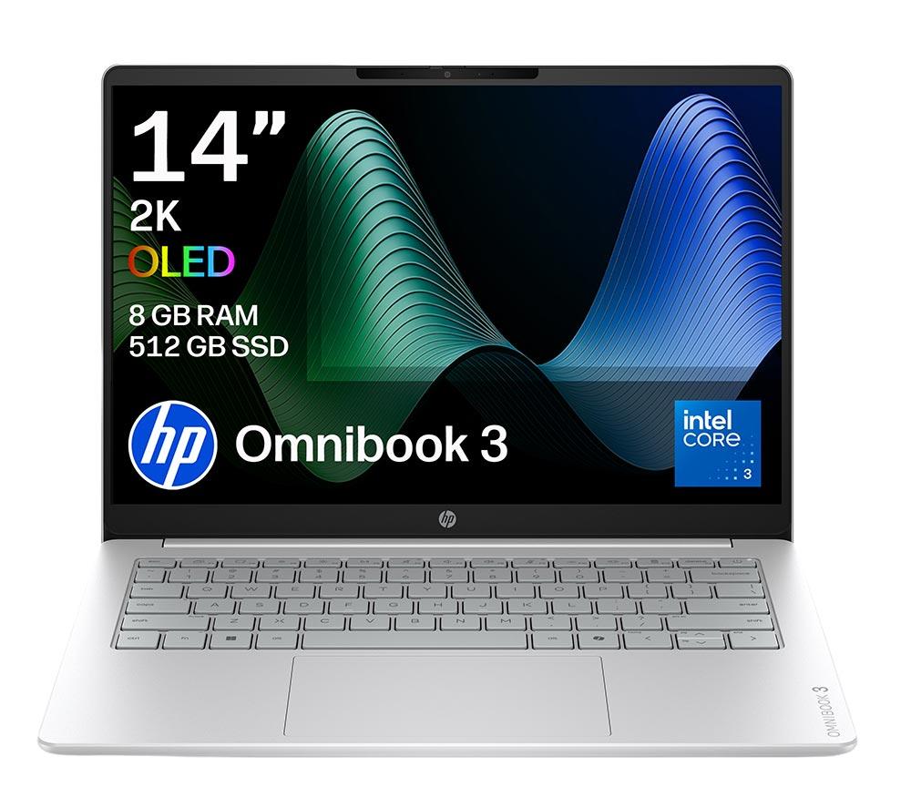 HP OmniBook 3 AI 14" Laptop - Intel®Core 3, 512 GB SSD, Silver, Silver/Grey