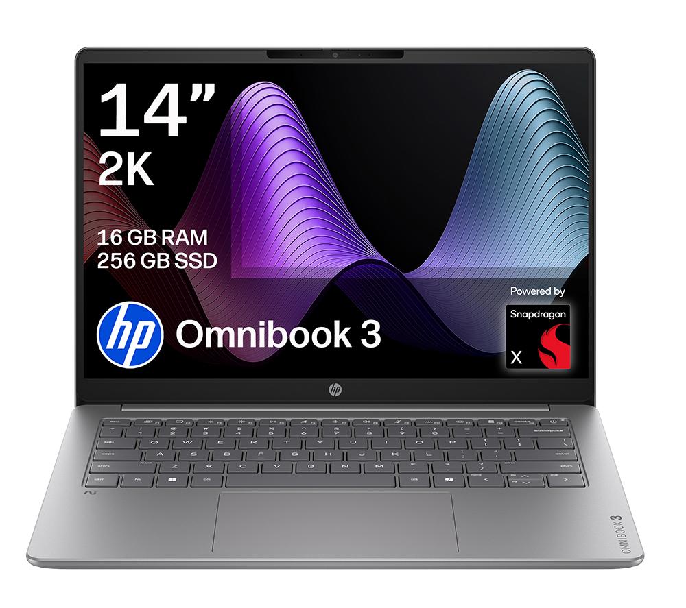 HP OmniBook 3 NGAI 14" Laptop - Snapdragon X, 256 GB SSD, Silver, Silver/Grey