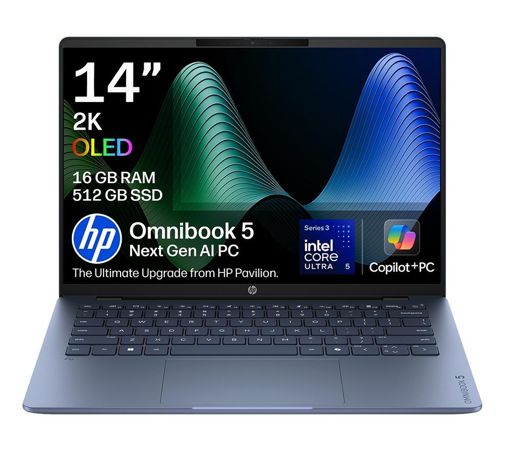 HP OmniBook 5 NGAI 14" Laptop - Intel®Core Ultra 5, 512 GB SSD, Blue, Blue