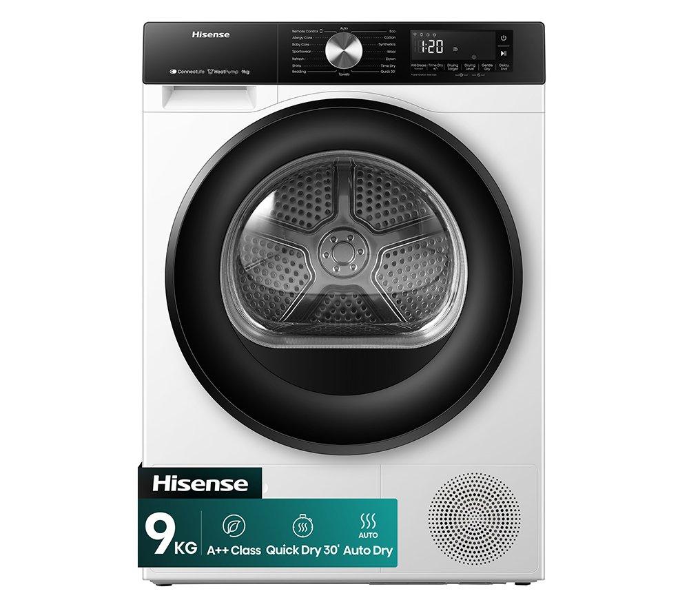 HISENSE 3S Series DH3S902BWCC WiFi-enabled 9 kg Heat Pump Tumble Dryer - White, White