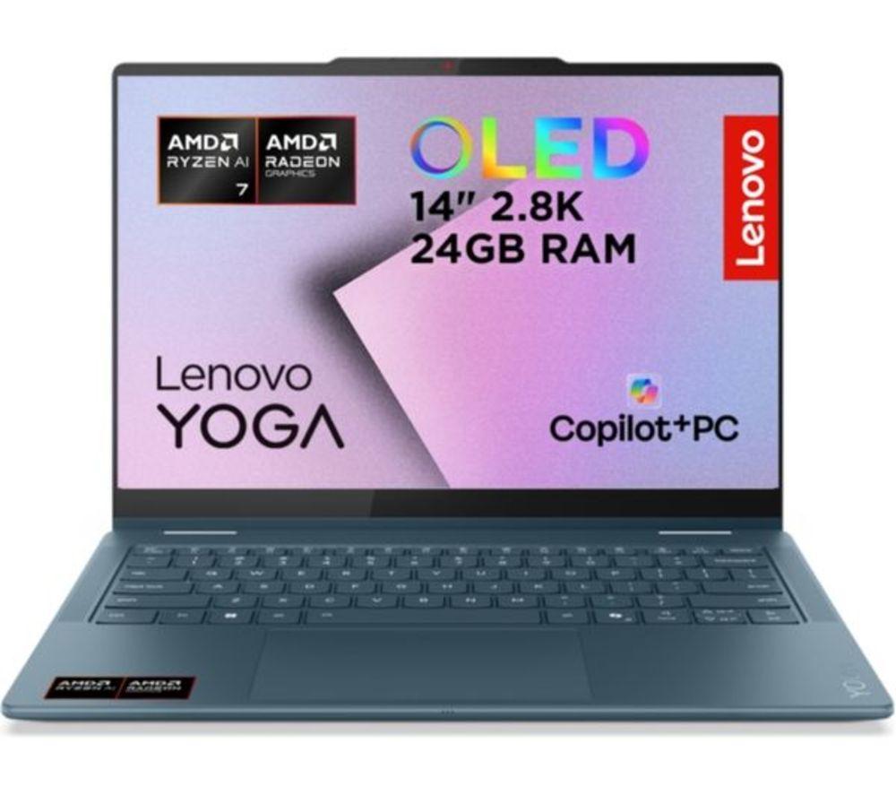 LENOVO Yoga 7 14" 2 in 1 Refurbished Laptop, CoPilot PC - AMD Ryzen™ AI 7, 1 TB SSD, Tidal Teal (Very Good Condition), Blue