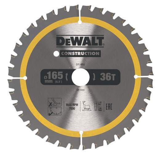 DEWALT Aluminium Circular Saw Blade 165mm x 20mm 36T