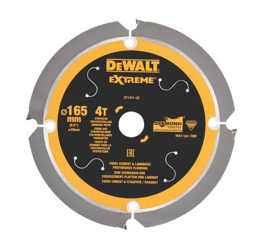 DEWALT EXTREME Fibre Cement Diamond Tooth Circular Saw Blade 165mm x 20mm 4T