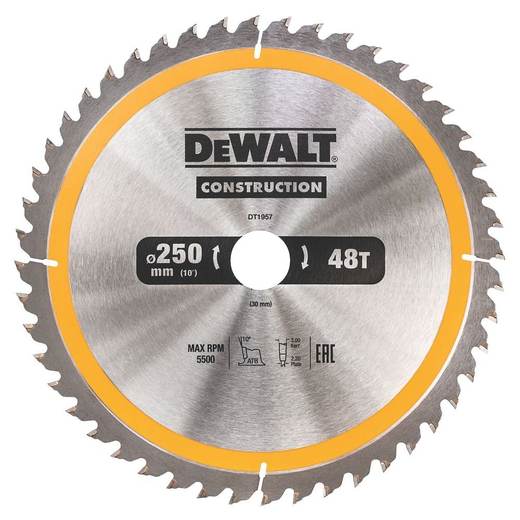 DEWALT Wood Construction Circular Saw Blade 250mm x 30mm 48T
