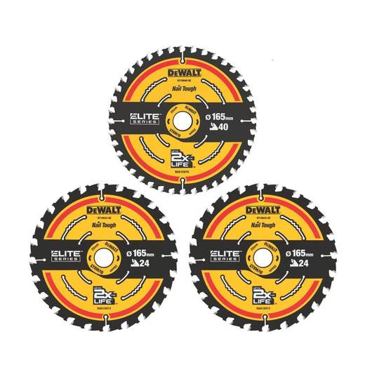 DEWALT Wood Extreme Circular Saw Blades 165mm x 20mm 24/40T 3 Pieces