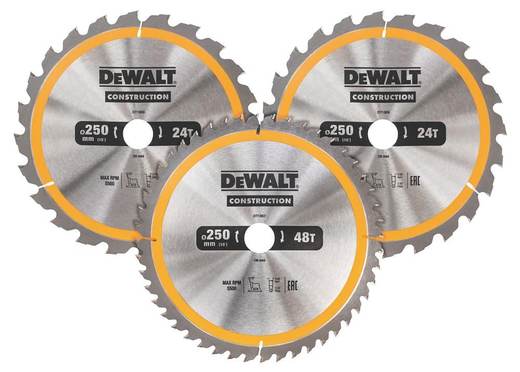 DEWALT Wood/Plastic Circular Saw Blade Set 250mm x 30mm 24/48T 3 Pieces