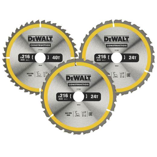 DEWALT Wood/Plastic Circular Saw Blades 216mm x 30mm 24/40T 3 Pieces