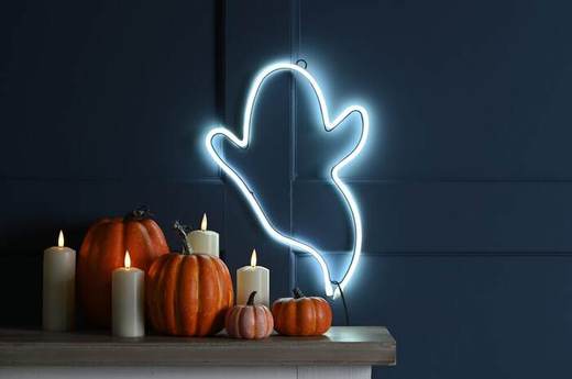 Festive Halloween 36cm Lit Neon Flex Ghost - White