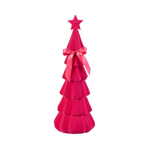 Flocked Christmas Tree with Bow - Fuschia
