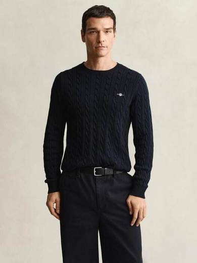 GANT Cotton Cable Knit Crew Neck Jumper, 433 Evening Blue