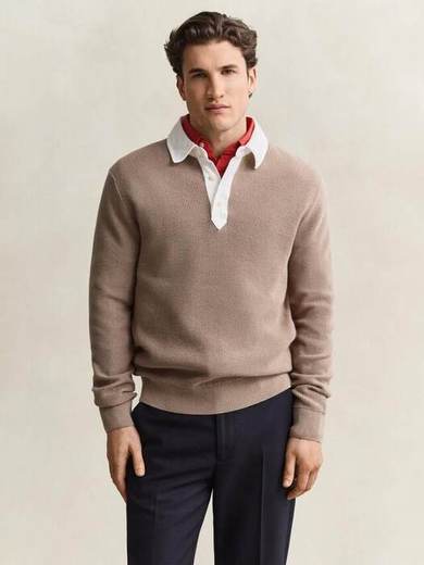 GANT Rugger Cotton Merino Wool Blend Jumper, Mist Taupe