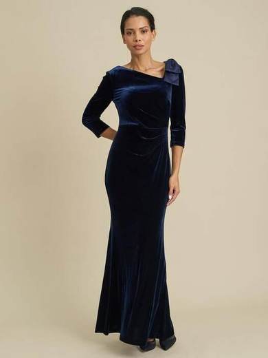 Gina Bacconi Trudie Velvet Ruched Maxi Dress, Navy