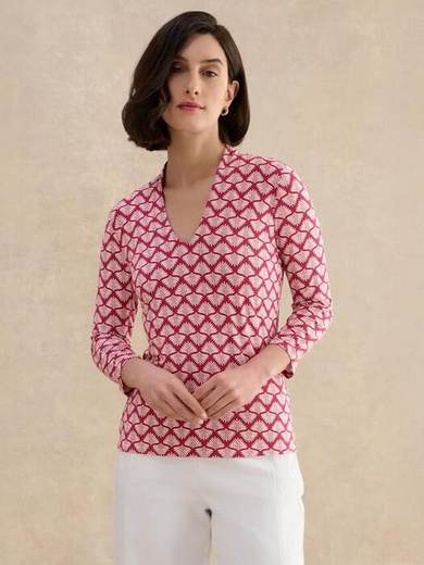 Hobbs Aimee Geometric Print Long Sleeve Top