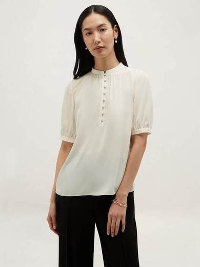 Hobbs Azalea Short Sleeve Blouse, Cream