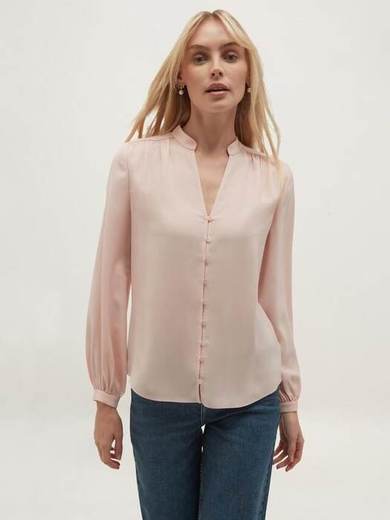 Hobbs Blair V-Neck Blouse, Blush Pink
