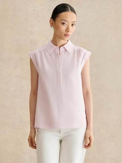 Hobbs Dahlia Linen Blend Collared Sleeveless Blouse, Pink