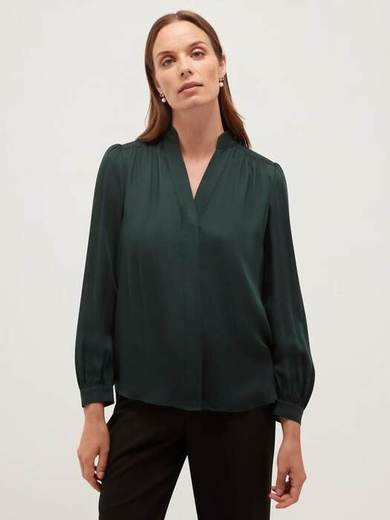 Hobbs Gwen Satin Blouse, Green