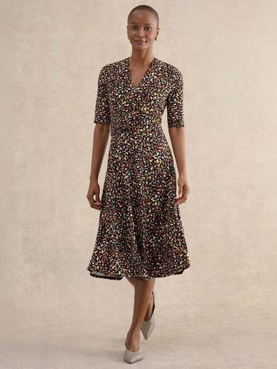 Hobbs Jaci Abstract Jersey Dress, Navy/Multi