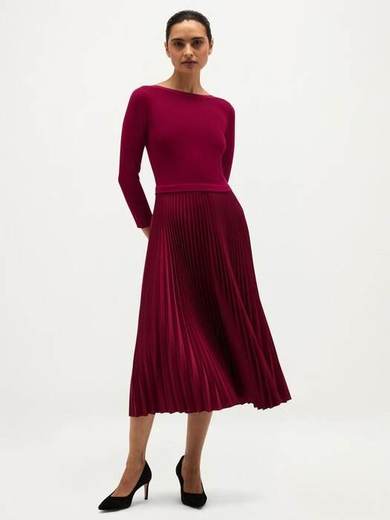 Hobbs Lucinda Knitted Pleated Satin Dress, Pink