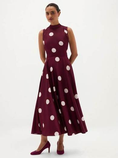 Hobbs Mia Spot Fit and Flare Midi Dress, Purple