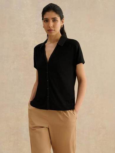 Hobbs Miley V-Neck Collared Shirt, Black