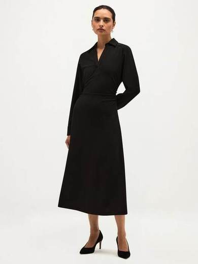Hobbs Petula Crease-Resistant Collared Jersey Dress, Black