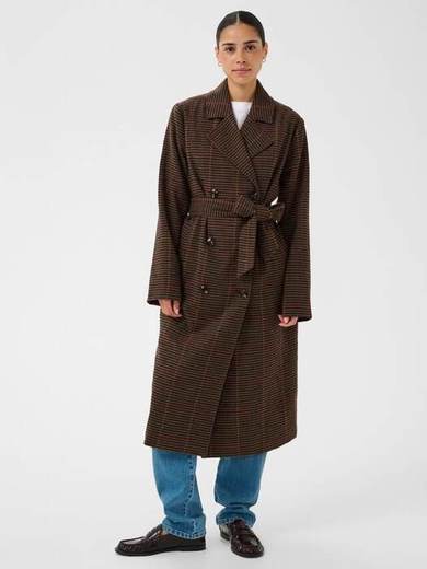 KAFFE Anni Check Trench Coat, Brown