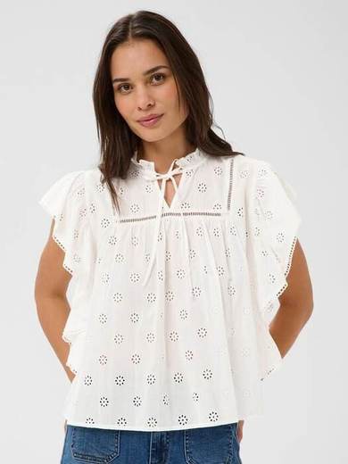 KAFFE Kafiona Short Sleeve Frill Top, Chalk