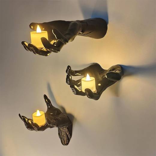 Lifeideas 3 Pack Wall-Mounted Creepy Reaching Hands with LED Candles - Black