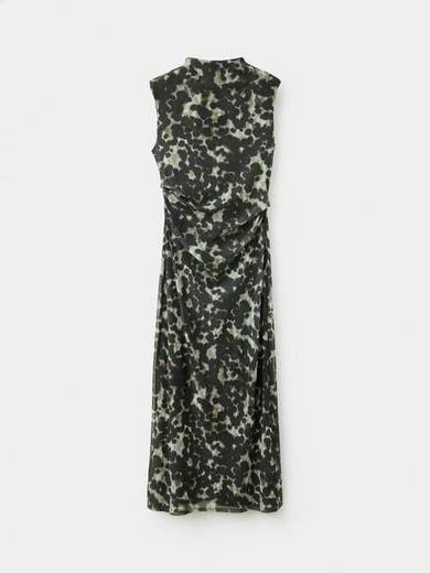 Mango Animal Print Funnel Neck Maxi Dress, Grey
