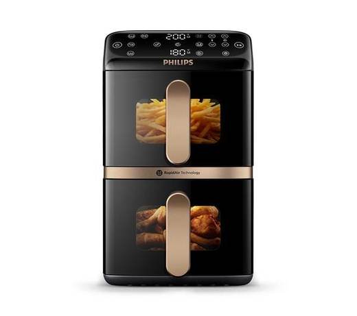 PHILIPS 4000 Series NA462/79 Stacked Dual Basket Air Fryer - Black & Copper