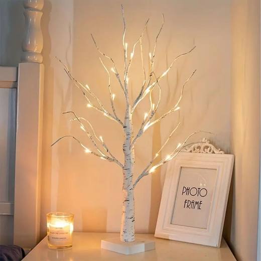 Pre Lit Birch Twig Christmas Tree With Lights - White