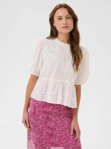 Saint Tropez Rosaria Puff Sleeve Embroidered Blouse, Bright White