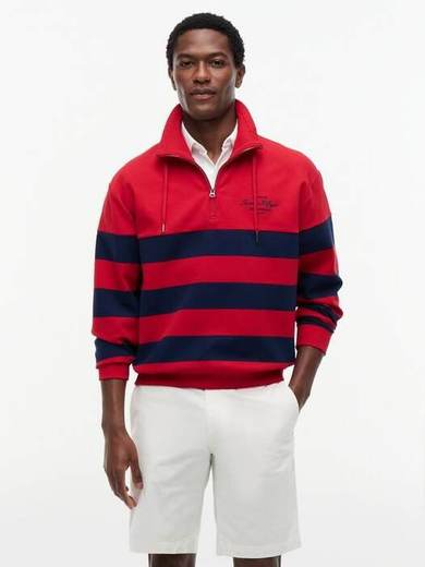 Tommy Hilfiger Block Striped Quarter Zip Jumper, Red