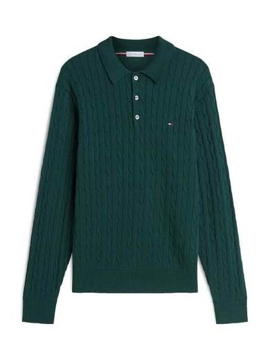 Tommy Hilfiger Cable Knit Polo Jumper, Green