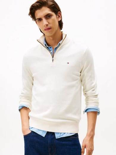 Tommy Hilfiger Cashmere Blend Half-Zip Jumper, Ivory Petal