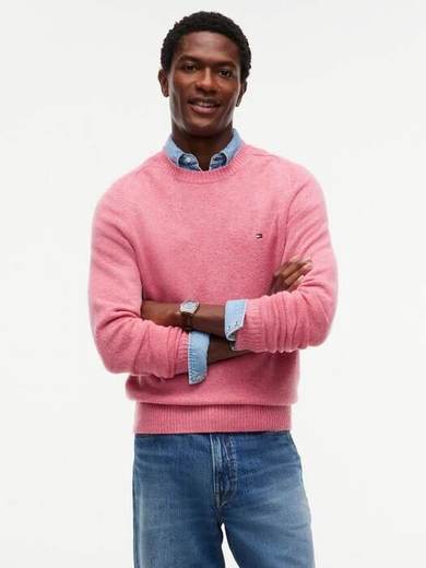 Tommy Hilfiger Lambswool Crew Neck Jumper, Pink, Pink