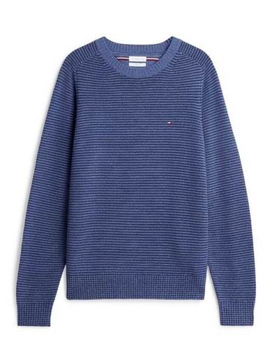 Tommy Hilfiger Striped Pure Wool Crew Neck Jumper, Blue/Multi