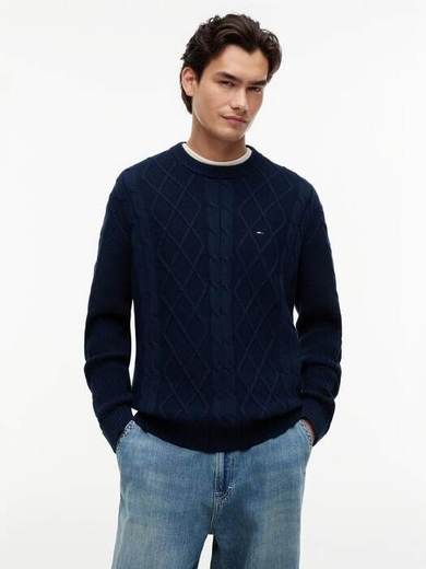 Tommy Hilfiger Tommy Jeans Flag Cable Knit Jumper, Blue
