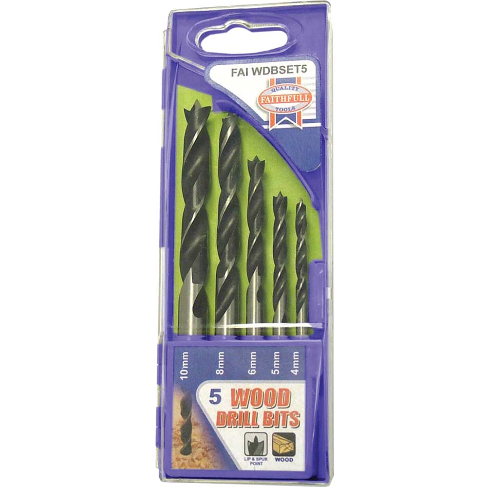 Faithfull 5 Piece Brad Point Wood Drill Bit Set