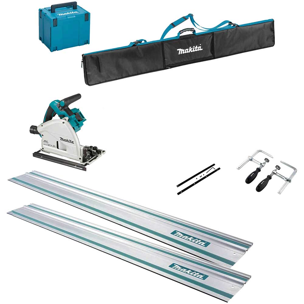 Makita DSP600ZJ Twin 18v LXT Cordless Brushless Plunge Saw 6 Piece Kit