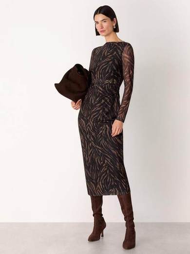 Whistles Abstract Zebra Mesh Dress, Black/Multi